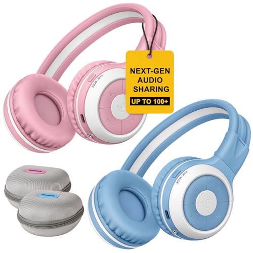 SIMOLIO Manyshare Series- Wireless Audio Sharing Kids Headphones for Group Listening Compatible w/Any Single Bluetooth Device for Family/School/Travel Movies/Music AuraCast-Enabled Built-in Mic