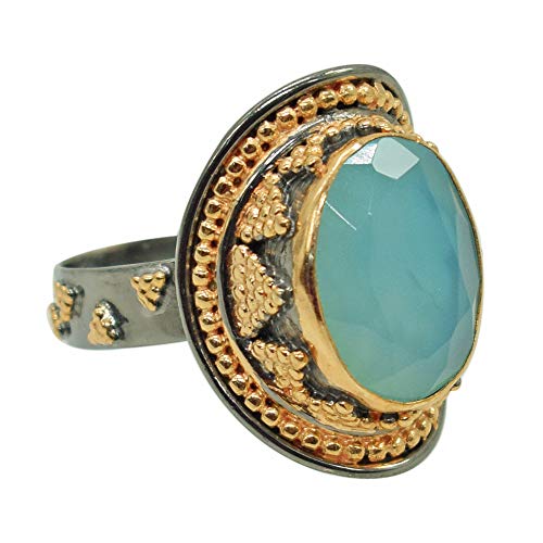 Bague calcédoine naturelle argent 925 hypoallergénique contre le ternissement