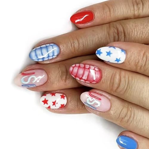 7月4日、フランスのチップの偽の爪と独立記念日のお祝いのためのアクリルの愛国的なデザインプレス