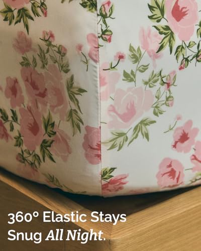 Image of King 4 Piece Boho Botanical Floral Sheet Set - Breathable & Cooling - Bloom | 1 Flat, 1 Fitted & 2 Pillowcases w / Deep Pockets, Boho Botanical Floral Bedding, Breathable & Cooling, Wrinkle & Fade Free