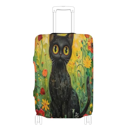 Joisal Black Cat Sits in Flower Garden Luggage Protector Suitcase Cover Stretch Luggage Markers for Easy Identification, Suitcase Accessories