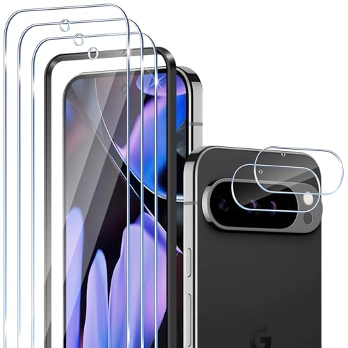 Yantree Verre Trempé Compatible avec Google Pixel 9 Pro Protection Ecran, 3 Pcs 9H Dureté Protection écran + 2 Pcs Protection Camera avec Outil d'Installation Facile,...