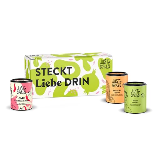 Just Spices Von Herzen Geschenkbox I Geschenkset mit 3 Gewürzdosen I Für Hobbyköche, gemeinsame Kochabende, Valentinstag