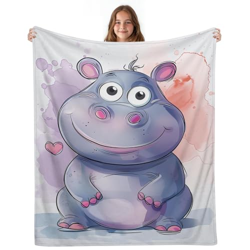 Manta de hipopótamo kawaii, suave y acogedora manta de franela para niños y niñas, cálida manta de forro polar para sofá cama, decoración del hogar, ropa de cama, para todas las estaciones, 152 x 127