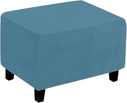 Rectangle Ottoman Slipcover Stretch Velvet Footstool Protector Covers Stretch with Elastic Bottom Feature Textured Machine Washable
