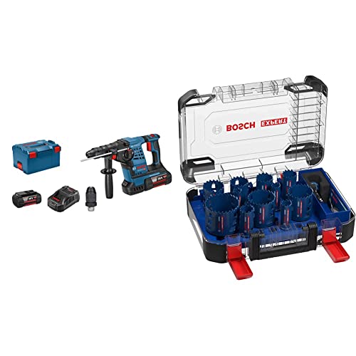 Bosch Professional 36V Akku Bohrhammer GBH 36 VF-LI Plus (inkl. 2x 36V GBA 4.0Ah Akku, L-BOXX 238) + 14 tlg. Expert Tough Material Lochsäge Set (für Holz mit Metall, 20-76 mm, Zubehör)
