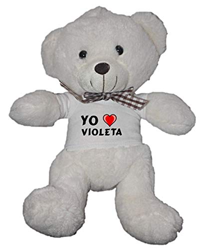 Shopzeus Oso Blanco de Peluche con Amo Violeta en la Camiseta (Nombre de Pila/Apellido/Apodo)