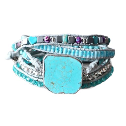 Image of YGLINE Natural Stone Bracelet 5 Wraps Bracelet Handmade Blue Color Boho Bracelet for Women Bracelet