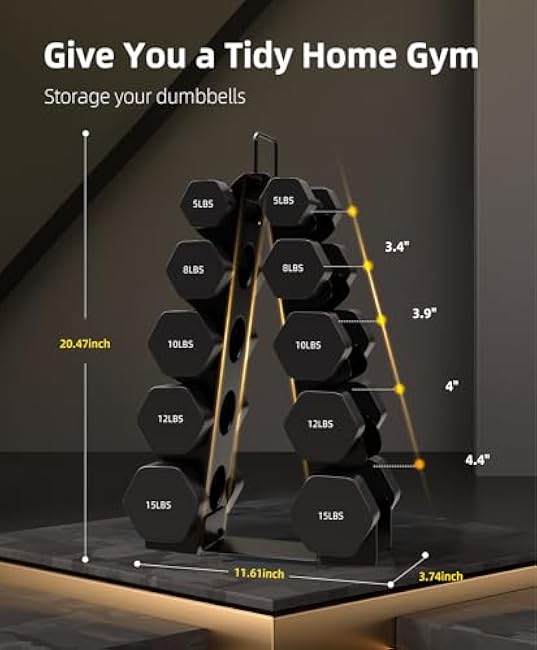 Weight Rack for Home Gym, OKUGAFIT Compact A-Frame Dumbbell Rack with Handle, dumbbell rack stand only for Home Gym Workout (Dumbbells not included)
