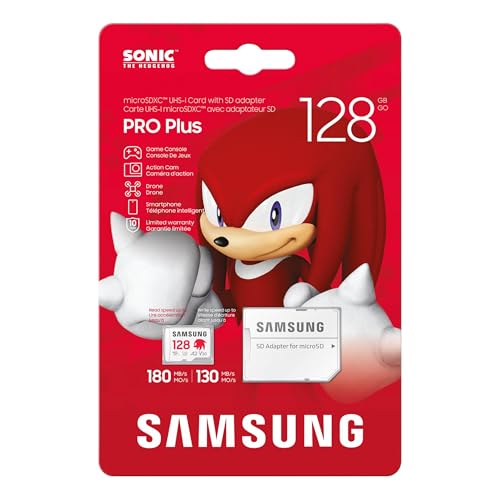 Image of Samsung PRO Plus Sonic The Hedgehog + Adapter, 128GB microSDXC, Up-to 180MB /s, Full HD & 4K UHD, UHS-I, C10, U3, V30, A2, for Nintendo-Switch, Steam Deck, GoPRO, DJI Drone, Tablets (MB-MD128SA /LC1)