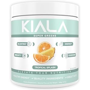 Kiala Nutrition Super Greens – Organic Greens Powder to Reduce Bloat, Support Gut Health, Boost Immunity, Healthy Digestion for Women – Antioxidant Support – Spirulina – Chlorella – Tropical Splash
