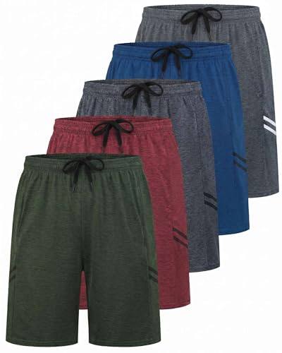 Image of Real Essentials 5 Pack: Boys' Dry Fit Basketball Shorts for Youth Kids Teens - Athletic Running Soccer Sports with Pockets