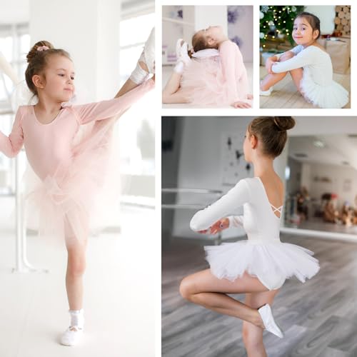 Bezioner Girls Cotton Ballet Dance Dress Cute Tutu Skirted Leotard Long Sleeve3