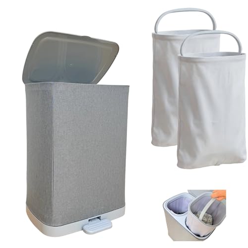 Dasellfa Wäschekorb, Wäschesammler Schmal 50l, Wäschekorb 2 Fächer mit Deckel, Laundry Baskets, WäScheköRbe mit Herausnehmbarer und Waschbarer...