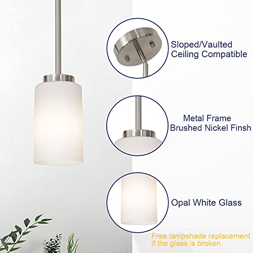 Todoluz 1-Light Farmhouse Chandelier Pendant Light Fixtures With Opal White Shades, Hanging Ceiling Pendant Lighting Brushed Nickel For Kitchen Dining Room Study thumb #5
