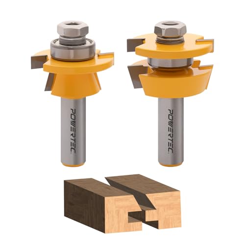 POWERTEC Cabinet Door Rail and Stile Router Bit Set Shaker Profile 2-Piece 1/2 Shank 1-5/8 Diameter Tungsten Carbide Router Bits for Woodworking Anti-Kickback Router Table Use Only (73069)