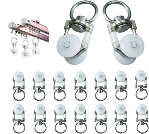 30 Piezas Rodillos para Riel de Cortina Deslizadores de Gancho con Ruedas en Acero Inoxidable y Plástico Blanco Accesorios para Sistema de Cortinas Correderas