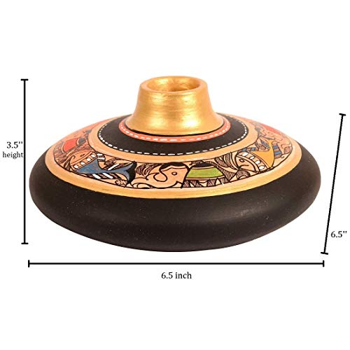 Image of Aakriti Art Creations Vase Earthen Black Madhubani Set of 3 | Handmade Terracotta Flower Vases | Matte Finish Madhubani Art Decorative Vases for Living Room, Table Decor & Gifting