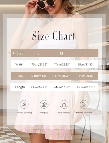 Image of MISSACTIVER Women Striped Boxer Shorts Elastic High Rise Pajama Bottoms Casual Lounge Shorts with Pockets Sleepwear