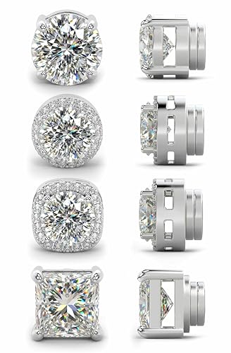 4 Pairs Magnetic Earrings for Men Clip On Fake Earrings Non Pierced, Stainless Steel Magnet Nose Stud Piercings for Women, 6MM, Silver Color