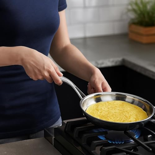 Image of Triply Stainless Steel Frying Pan - Nonstick Skillet with Heavy Bottom & Heat-Resistant Handle Induction, Gas & Oven Safe - Professional Cookware for All Cooktops Dishwasher Safe