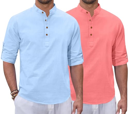 Image of Zombom Combo of Men's Casual Solid Cotton Polyester Blend Full Sleeve Straight Kurta Shirt (Pack of 2)