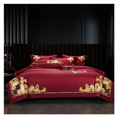 Linge de lit en coton égyptien broderie rouge pour transformer votre chambre