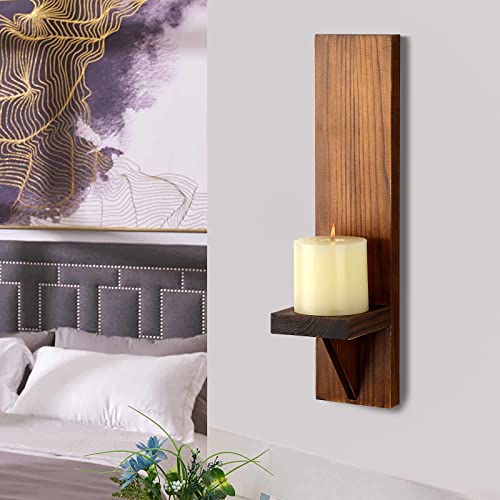Miniatura 6 de Bstkey Juego De 2 Candelabros De Pared De Madera, Portavelas Decorativo Montado En La Pared, Candelabro Votivo Marrón