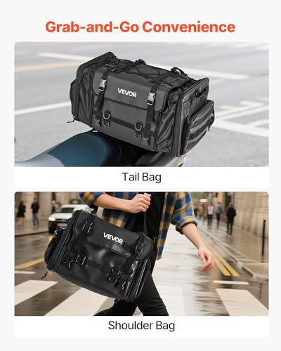 VEVOR Motorrad Hecktasche Rücksitztasche (40-60 L) mit wasserfester Regenabdeckung, Motorrad-Gepäckaufbewahrung, Gepäckträgertasche mit Schultergurt & elastischer Kordel, Motorradgepäck Schwarz