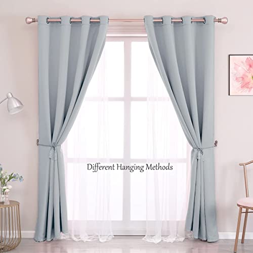 Image of Short Light Gray Blackout Curtains with White Sheer - Double Layered Grommet Window Treatment Decorations for Bedroom Living Room Nursery, 52 x 54 in, 2 Panels