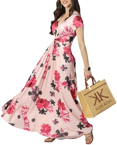 Image of KOH KOH Womens Long Flowy Cap Sleeve Empire Waist Cocktail Maxi Dress Gown