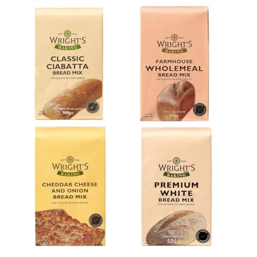 Wright's Bread Mix 500g Selection Pack - Premium White | Cheddar and onion | Wholemeal | Ciabatta Each