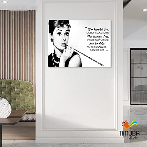 Timuba Hepburn Canvas Wall Art, Hepburn For Beautiful Eyes Quote Poster Framed Wall Decor, Hepburn Black And White Picture Canvas Print For Women Girl Bedroom Bathroom Ready To Hang (18X24Inches) #TOP3