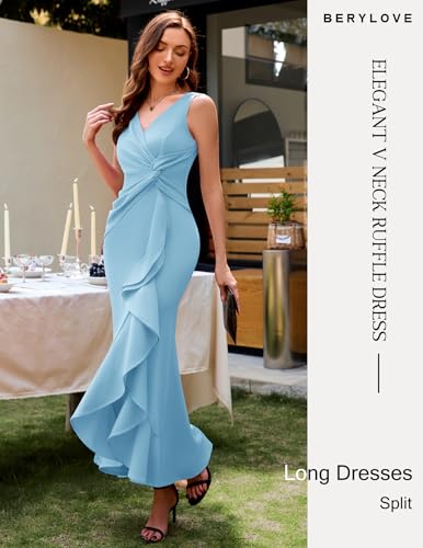 Image of BeryLove Formal Wedding Guest Evening Midi Ruffle Dresses Prom Cocktail Party Mother of The Bride Dress