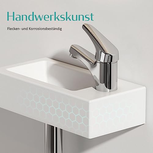 EMKE Waschbecken - Mini Hängewaschbecken für Badezimmer & Gäste-WC - 40 × 20 × 10 cm - Hochwertige KeramikWaschschale - rechteckig Armatur-Loch Rechte - Weiß – Bild 6