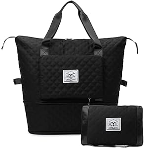 Makukke Sac de Voyage Femme, Sac de Voyage Extensible de Grande Capacité, Sac Weekend Femme Pliable Imperméable Sacs de Sport (Le Noir)