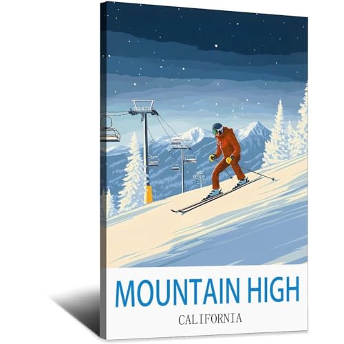 Poster de voyage vintage pour salon Mountain High California 20x30