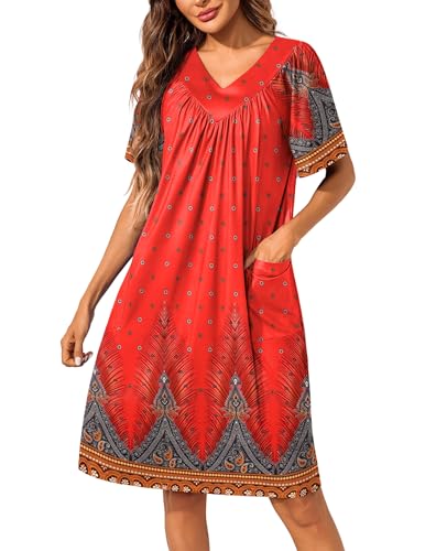 Image of Ekouaer Womens House Dress Floral Print Nightgown with Pockets Mumu Dress