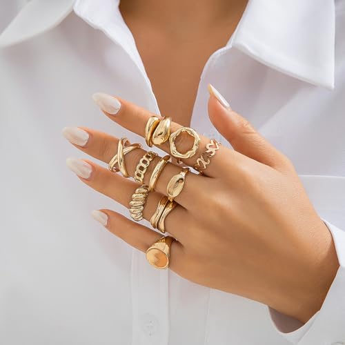 Image of Shining Diva Fashion Stylish Trendy Finger Rings Set for Women & Girls | Chunky Minimal Statement Ring Combos Modern Elegant Jewellery Collection