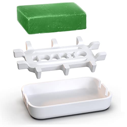 EDARTO Porte-Savon Fait de la Nature - Bambou - Bois en Blanc avec égouttoir en Fibre de Bambou + Savon à l'huile d'olive Artisanal + Pochette de Savon/sisal 100% Naturel pour Le Corps - Peeling