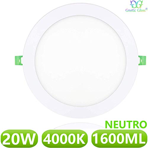 Downlight LED Extraplano 20W 1600LM Redondo GNETIC GLASS 4000K Color Blanco Neutro Angulo 120u00ba Ø220 mm x 10 mm Opal Aluminio 30000h Equivalente a 200W [Eficiencia energética A+] Pack x1 Unidad