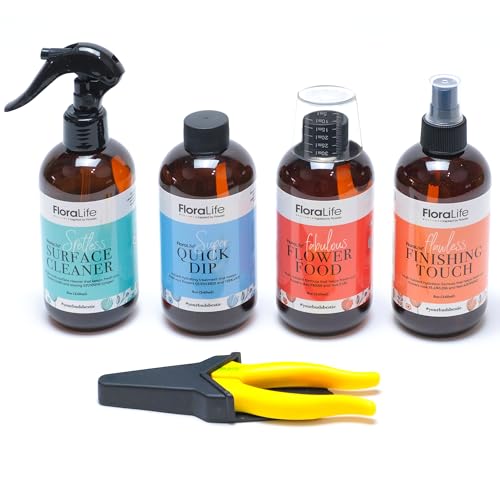 FloraLife Fresh-Cut Flowers Care Kit - Nutrition, Hydration, & Cleaning Solution with Cutting Shears