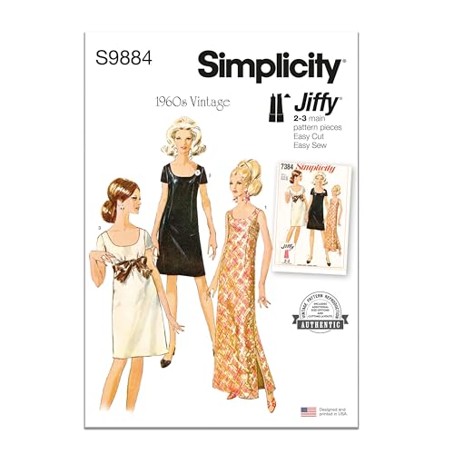 SIMPLICITY SS9884U5 Misses' Dress in Two Lengths U5 (16-18-20-22-24), Multicoloured, Sizes 16-18-20-22-24