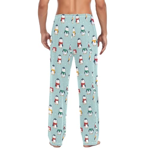Penguin Wearing Scarf Men's Pajamas Pants Cotton Sleep Bottoms Pants Lounge Sleepwear - S3