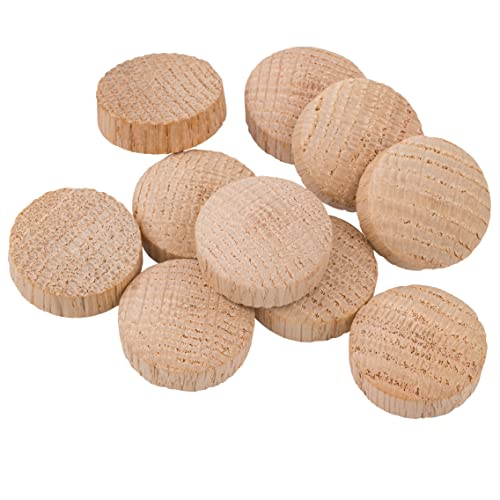 Image of Oak Round Head Screw Hole Plugs | Diameter: 1 inch | Pack of 50 Approx. | Turned End Grain, Screw Hole Buttons, Furniture Grade | UA-112-OW