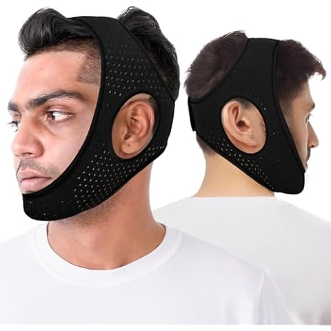 Anti Snore Chin Strap, Chin Strap for Sleeping Comfortable Stop Snoring Solution, Anti Snoring Device for Men and Women, Double Airflow Jaw Strap Breathable and Reusable, Black Cover