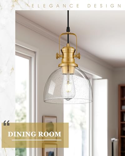 Image of 7.5 inch Brushed Gold Pendant Lights Kitchen Island, Seeded Glass