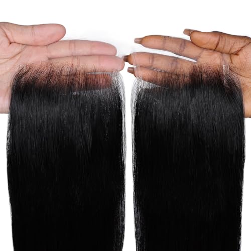 5x5 HD Lace Closure 18 Inch, SKINLIKE 0.095mm Ultra-thin Invisible Real Swiss Lace Closure Only,Straight RAW Virgin Human Hair Single Knot Pre-Plucked