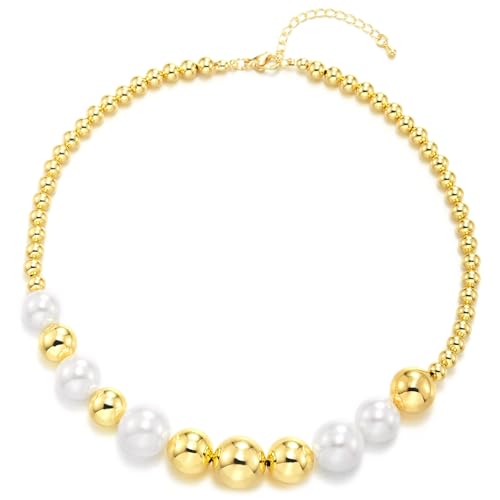 Collier perles dorées d'imitation au fini luxueux et perles graduées