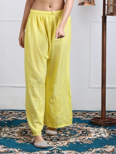 Image of Women's Lucknowi Chikankari Handwork Cotton Kurti, Palazzo and Dupatta Set
